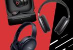 a collage of black headphones